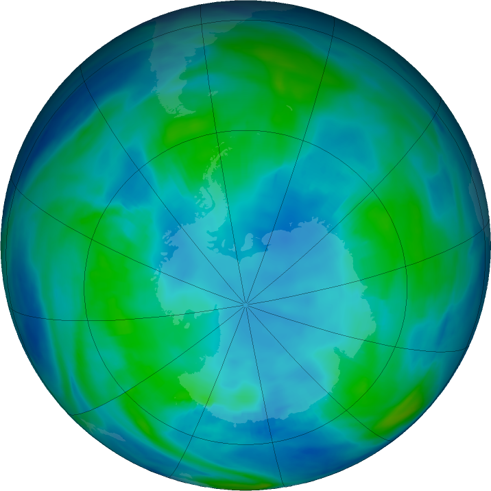 Antarctic ozone map for 01 May 2019